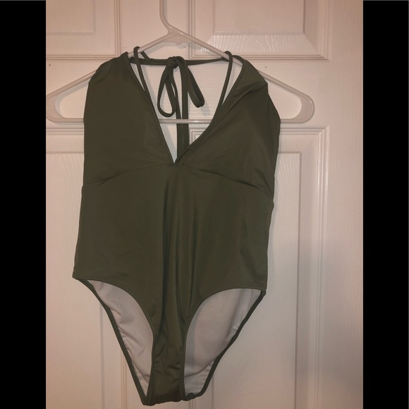 Pink olive green one piece bathinsuit - Picture 1 of 2